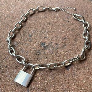 Silver Chain Necklace with Padlock Pendant